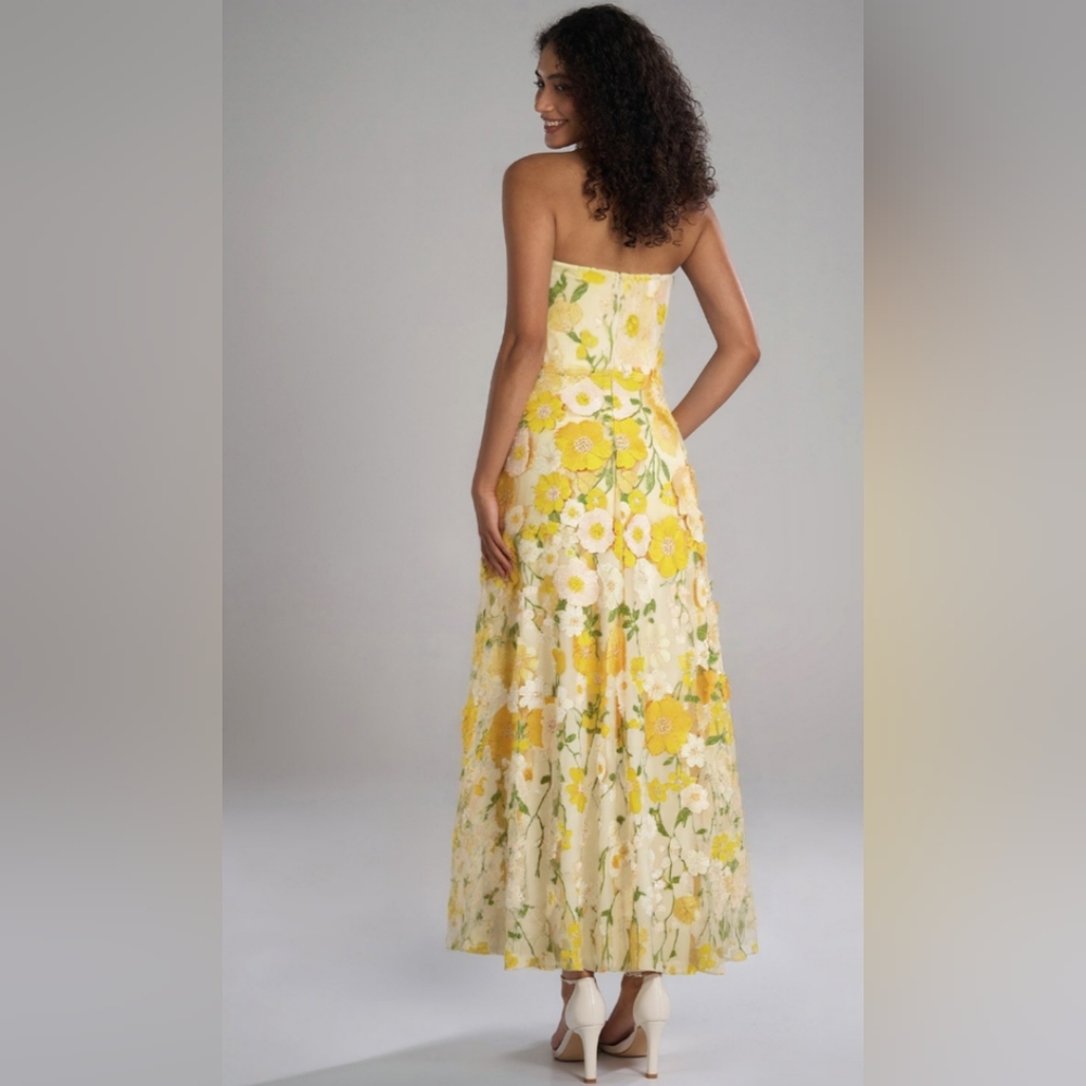 AW Bridal: 3D Yellow Floral Dress with halter style size 16, worn once. - Picture 3 of 6